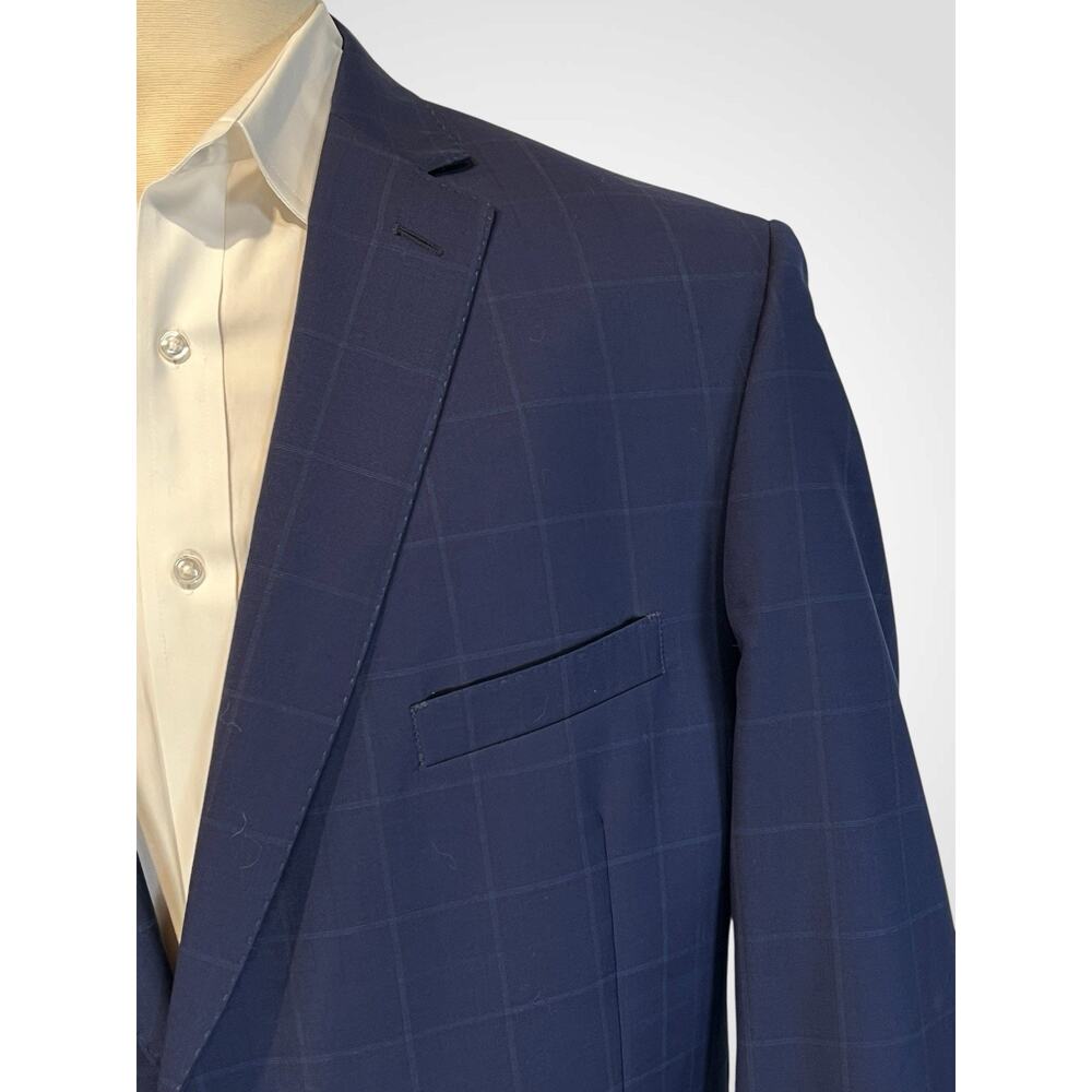 Jos A Bank Reserve REDA 50L 45x31 Royal Cobalt Blue Plaid Suit Italian Wool 130s - Picture 8 of 16